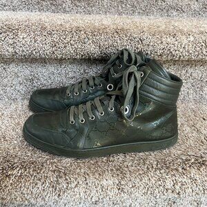 Gucci Men's Olive GG Plus High Tops Leather Sneakers.